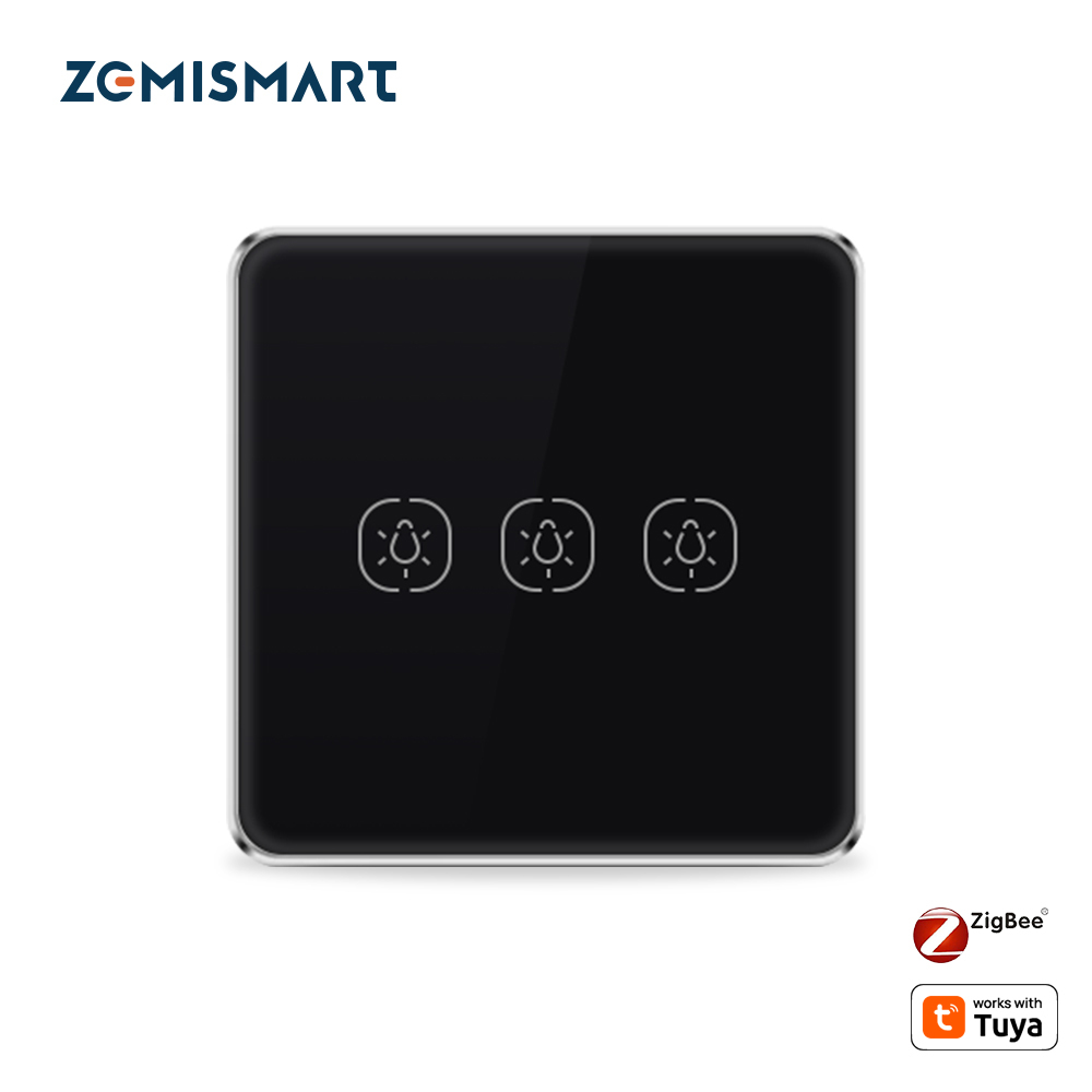 Zigbee Neutral Switch, Glass Touch Button 1/2/3 Gang Aluminum Frame Works with Tuya Alexa Google Home | Zemismart