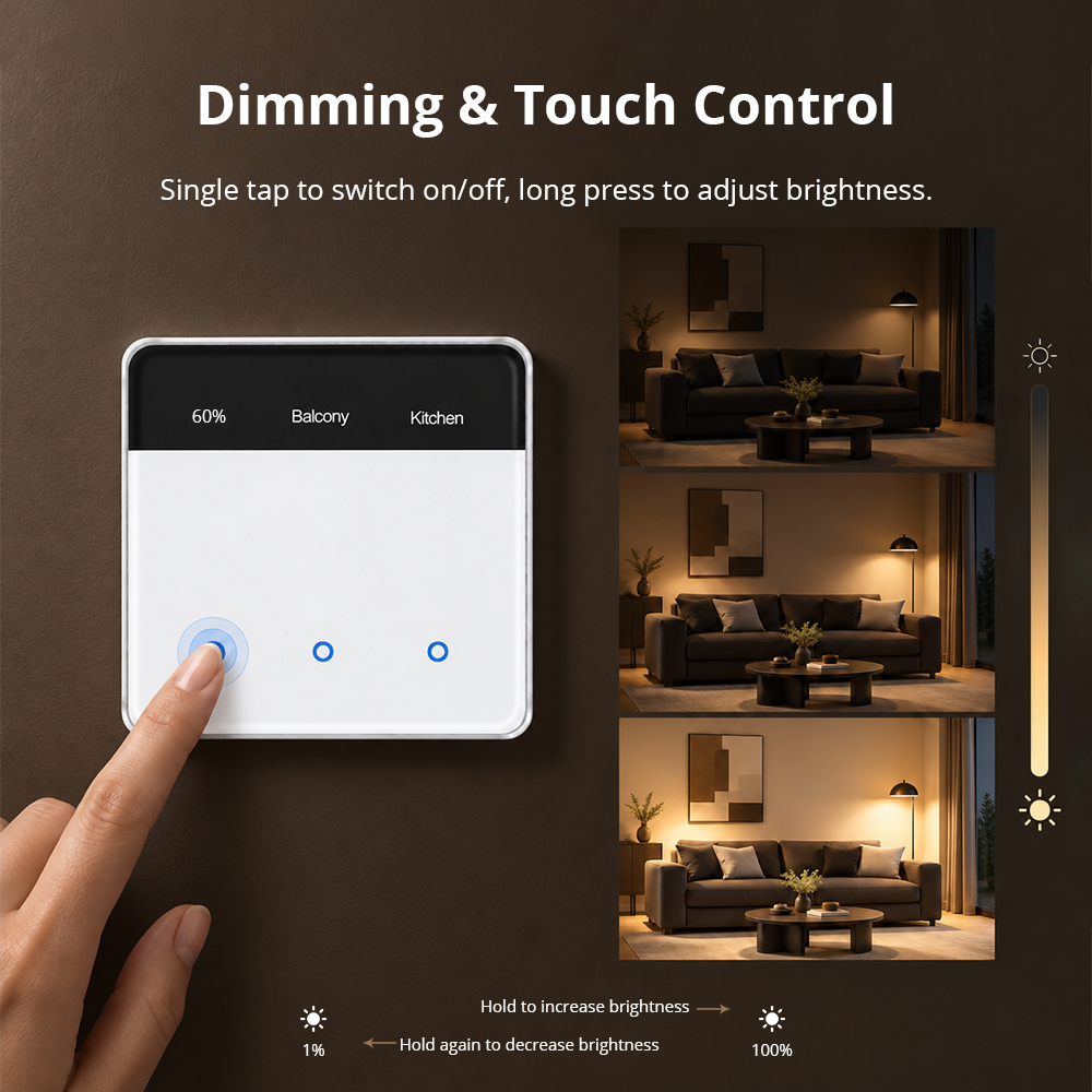Zigbee Neutral Screen Dimmer Switch, Vertical DIY Name Display Brightness Control, Motion Wake Screen | Zemismart ZMD-206EU