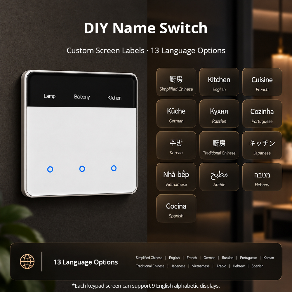 Zigbee Neutral Screen Dimmer Switch, Vertical DIY Name Display Brightness Control, Motion Wake Screen | Zemismart ZMD-206EU