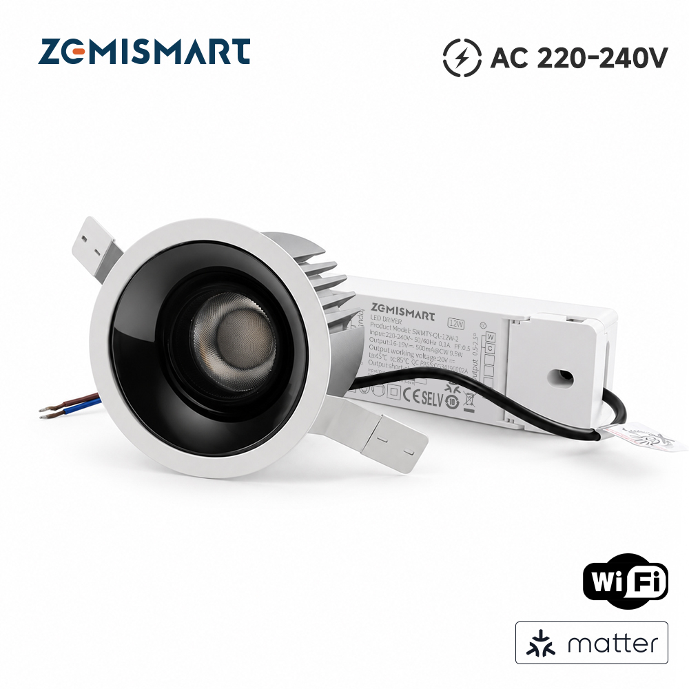 Matter WiFi Smart Recessed Spotlight, 12W Downlight with 2700K-6000K CCT, Works with Apple Home Alexa Google Home SmartThings | Zemismart ZML1-01SL24