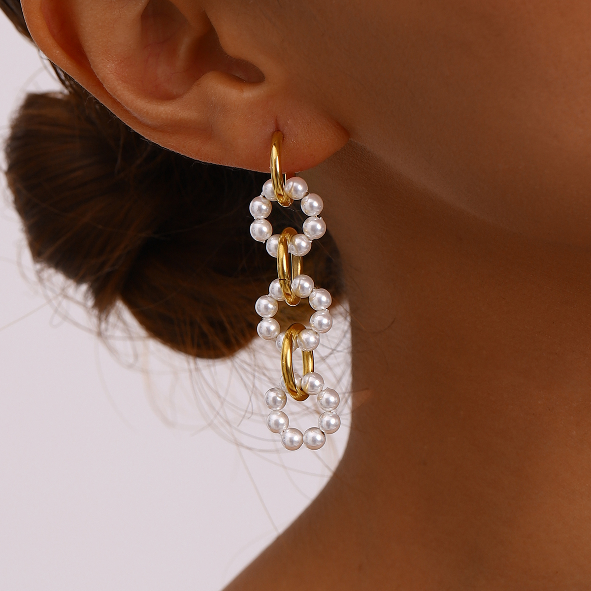 1 Pair Simple Style Classic Style Geometric 304 Stainless Steel Imitation Pearl PVD Coated 18K Real Gold Plated Women's Drop Earrings