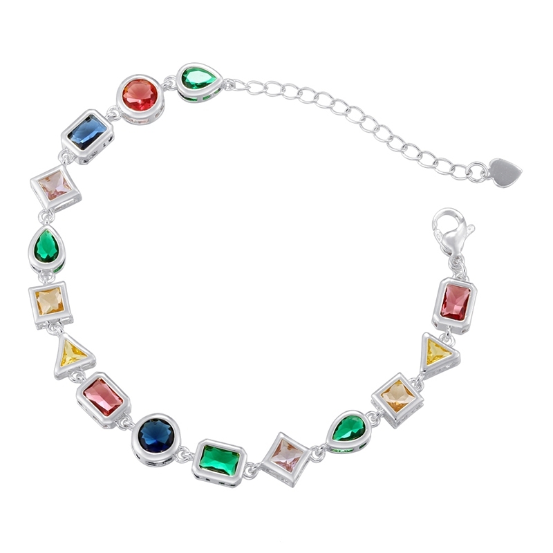 Luxury Personalized Geometric Color Diamond Inlaid Copper Bracelet Necklace Set Elegant Triangular Circular Square Waterdrop Shaped Jewelry Accessories For Women