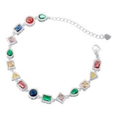 White Gold Color Diamond Geometric Patchwork Bracelet