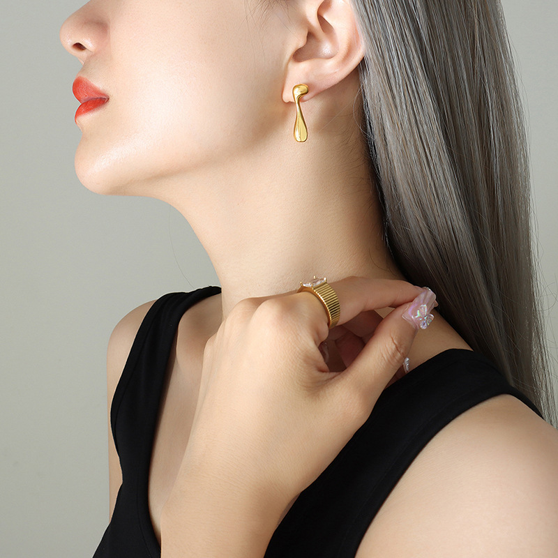 PVD Coated Real Gold Plated 18K Gold Water Droplets 304 Stainless Steel Fashion Waterproof Non Tarnish Earrings