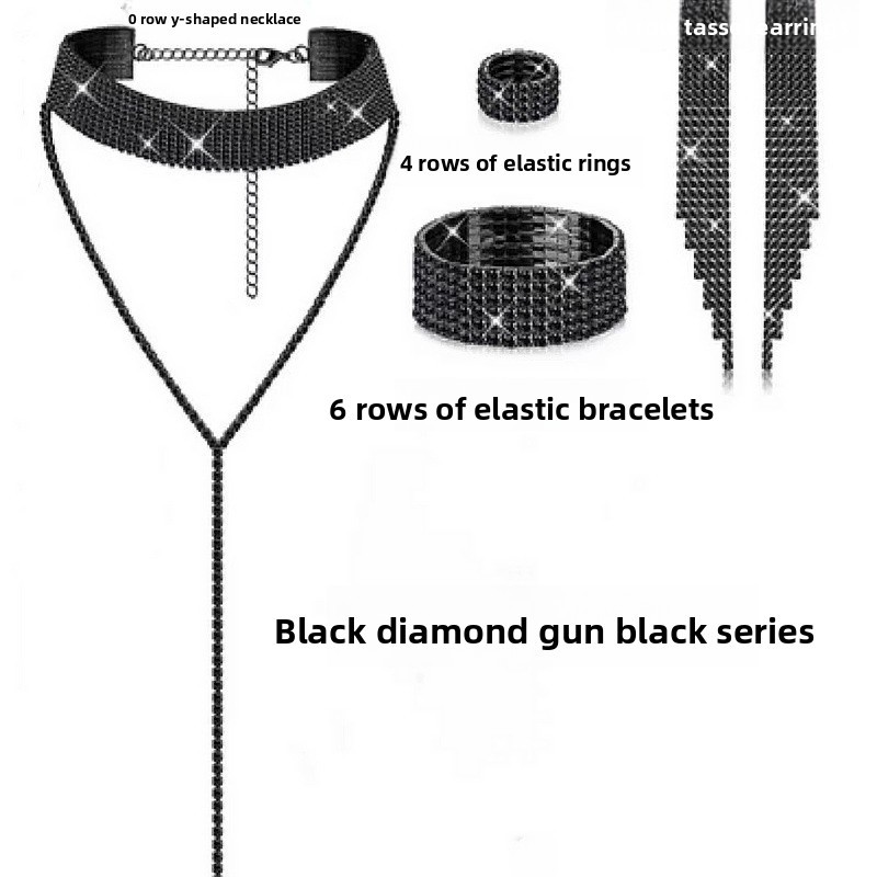Full Diamond Claw Chain Necklace Bracelet Ring Earrings Four-Piece Set Geometric Women's Jewelry Accessories