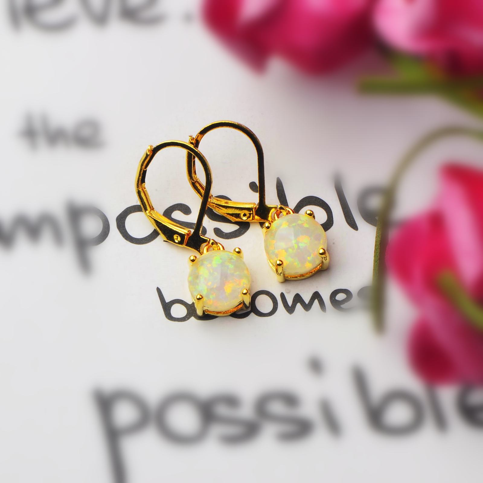Simple Round Opal Earrings TikTok Ins  Style Jewelry Accessories Copper Material Holiday Style