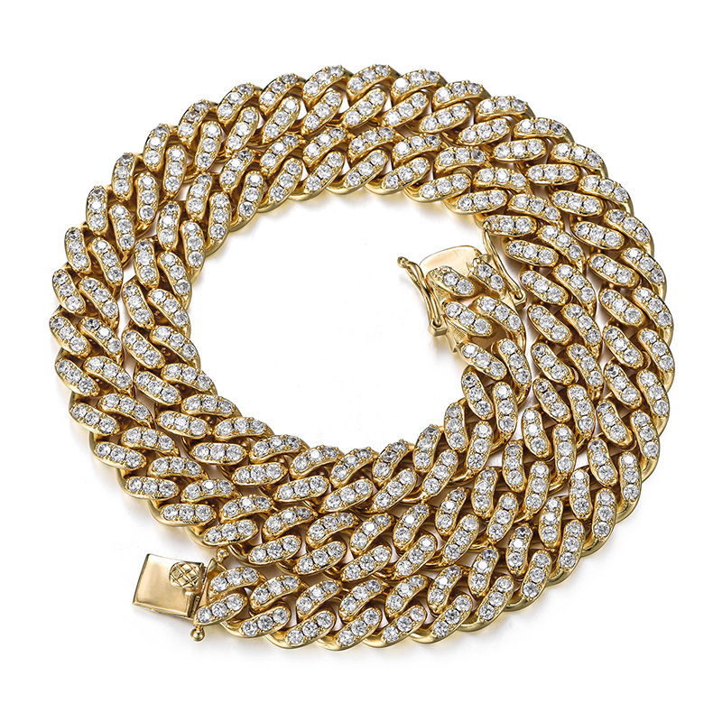 Trendy Gold Plated Cuban Link Necklace True Gold Electroplating Hip Hop Men's Necklace Diamond Embedded Round And Ring Style
