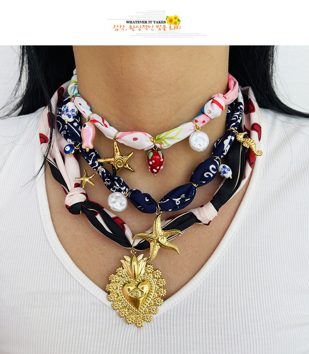 Luxurious Ceramic Necklace For Women With Printed Silk Scarf And Windbreaker Starfish And Goldfish Craft Animal Zodiac Pattern