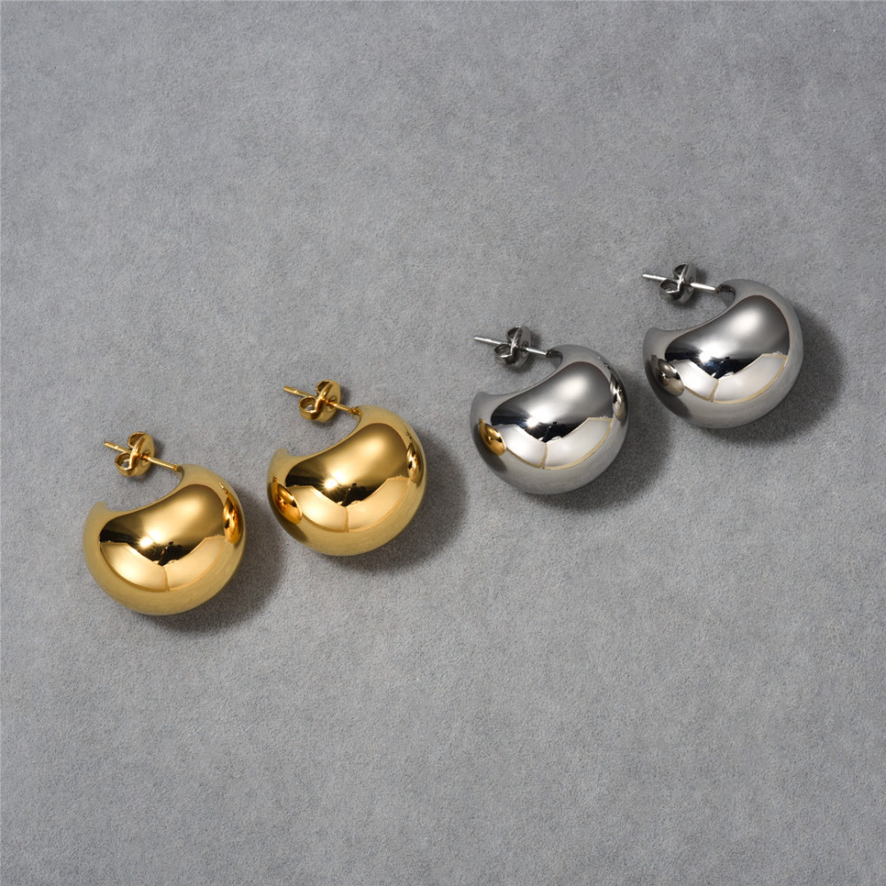 Fashion Simple Titanium Steel Semicircle C- Shaped Hollow Earrings Vacuum Plating Plated 18K Real Gold Fashion Geometry Pattern Pattern Women Jewelry Accessories