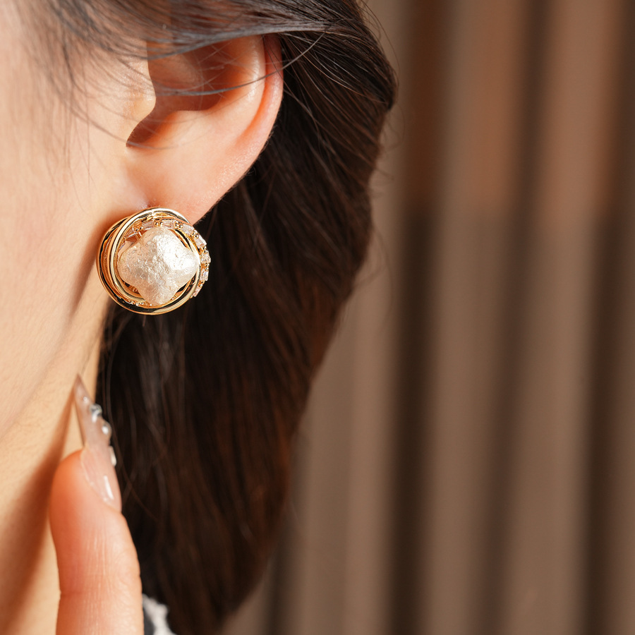Silver Pin Zircon Cotton Bead Earrings Jewelry Accessories