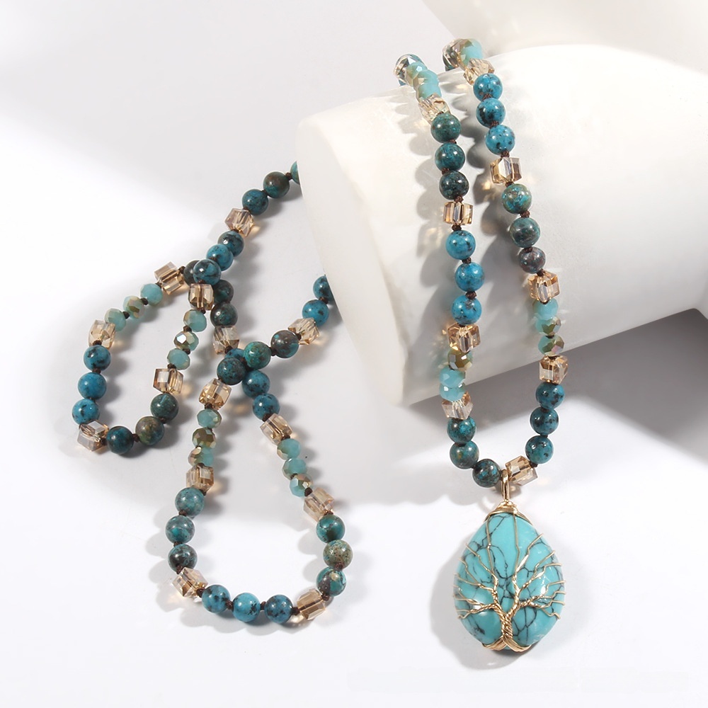 Constellation Water Drop Natural Stone Glass Bohemian Style Pendant Necklace Women's Jewelry Accessories