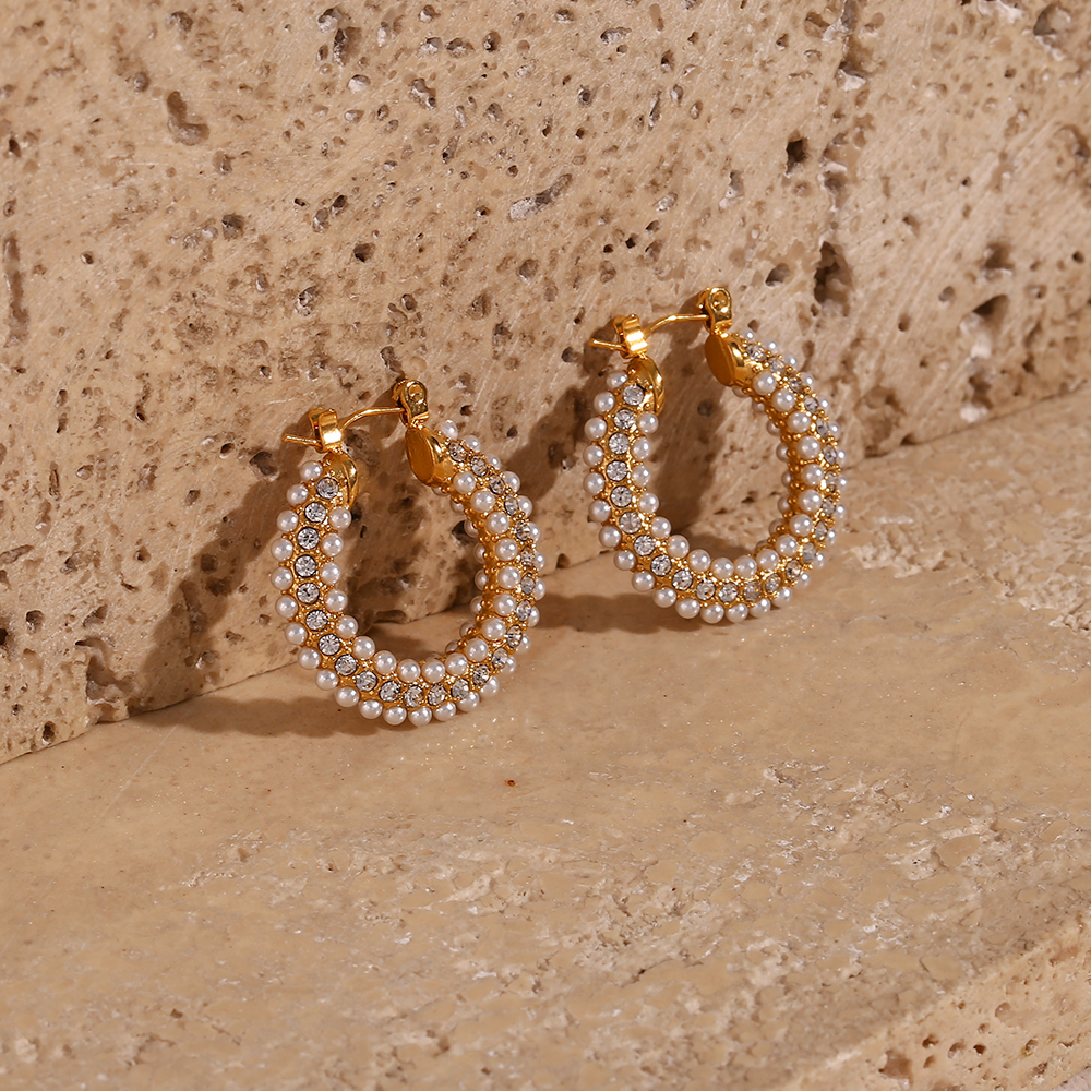 PVD Coated Real Gold Plated 18K Gold Geometric 304 Stainless Steel Fashion Waterproof Non Tarnish Hoop Earrings