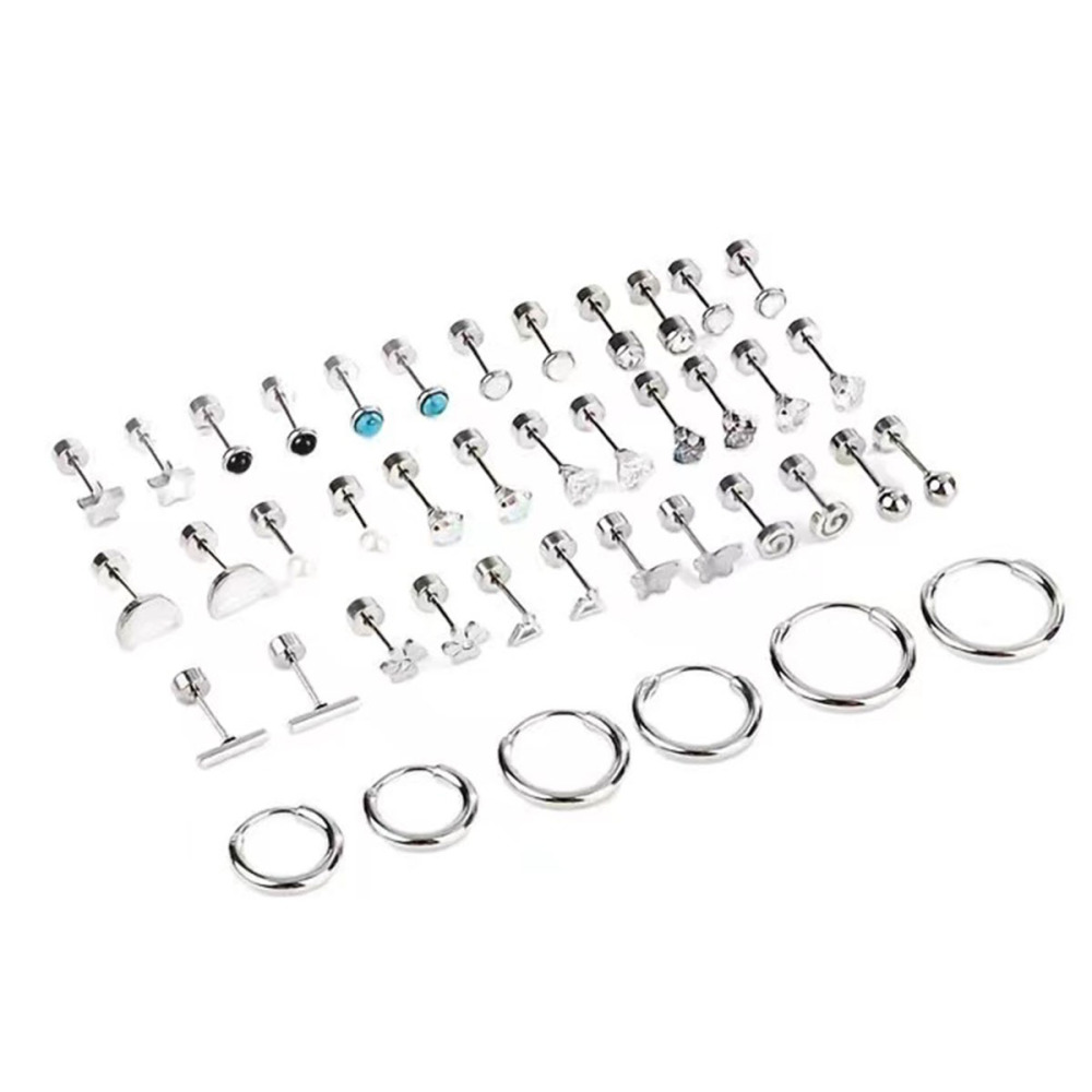 Minimalist Style Five-Pointed Star Round Square 304 Stainless Steel Zircon Earrings Round Earrings Non-Fading Luxurious Niche Jewelry Accessories