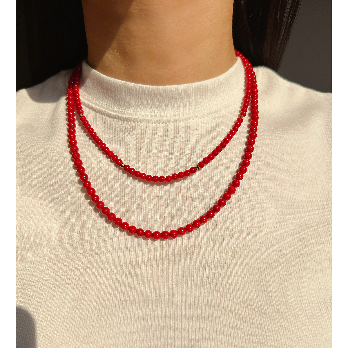 IG Style Simple Style Round Coral Brass Beaded 24K Gold Plated Women's Bracelets Necklace
