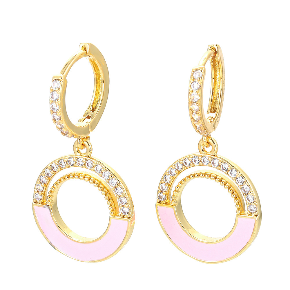 Wholesale Jewelry Zircon Round Pendant Color Copper Earrings Nihaojewelry