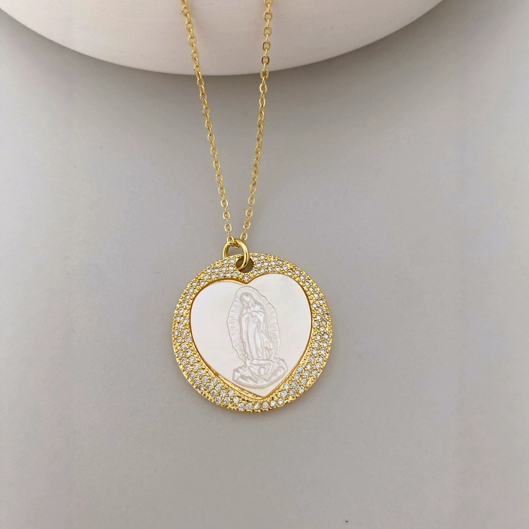 New Zircon White Mother-of-Pearl Guadalupe Pendant Women's European Style Jewelry Accessories Geometric Pattern Electroplated