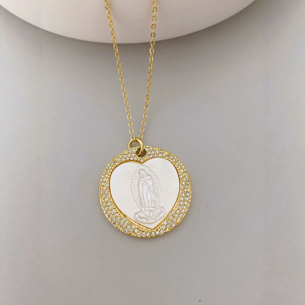 New Zircon White Mother-of-Pearl Guadalupe Pendant Women's European Style Jewelry Accessories Geometric Pattern Electroplated