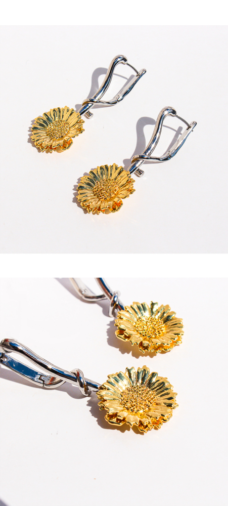 Elegant Daisy Art Embossed Bracelet And Earring Set For Women Golden 3D Petal Design Holiday Fashion Jewelry Accessories