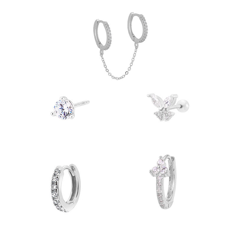 Butterfly Stud Earrings And Hoop Earrings Set For Women Zircon Jewelry Simple Ear Accessories