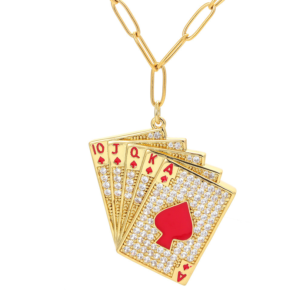 Fashion Copper Micro-encrusted Zircon Playing Card Pendant Necklace Female