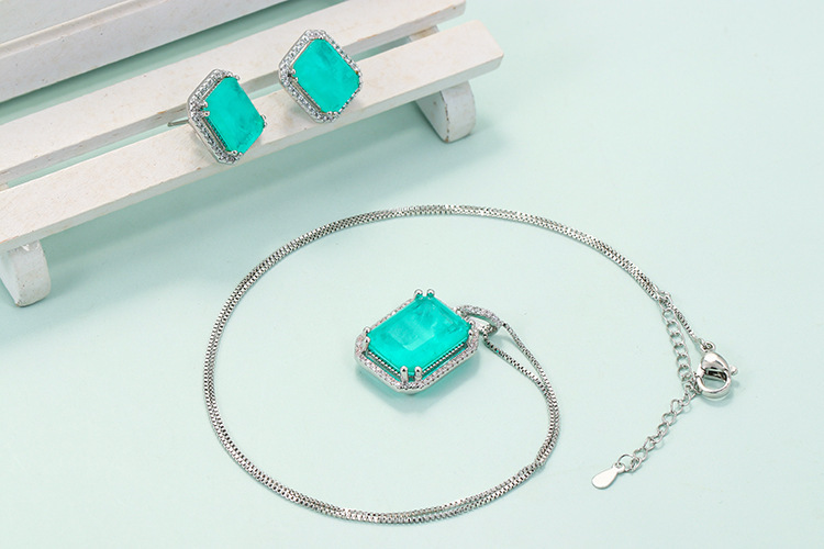 Retro Square Copper Inlay Artificial Gemstones Women's Rings Earrings Necklace