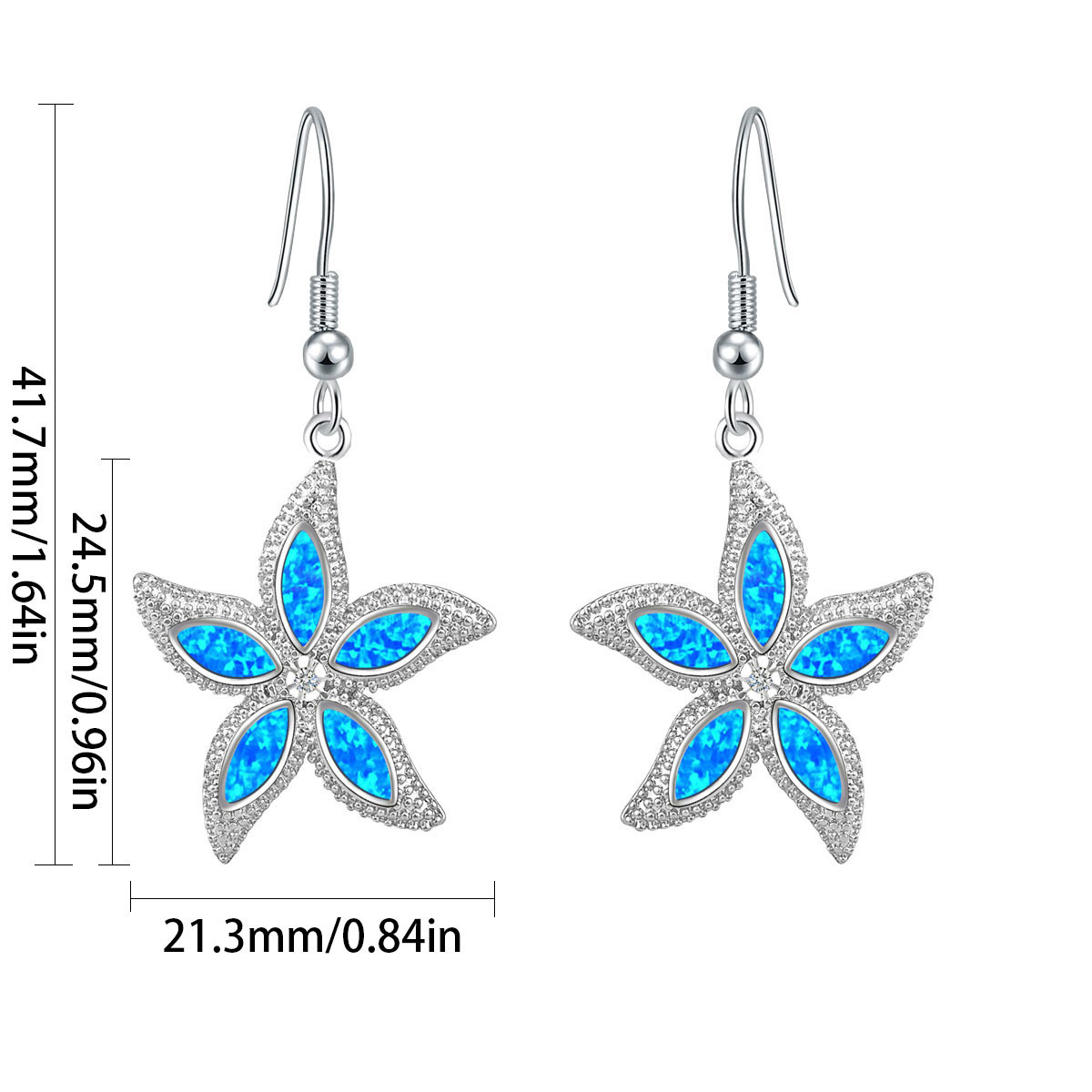 Colorful Women's Opal Starfish Earrings Fashionable TikTok Ins European Style Jewelry Accessories Animal Pattern Copper Material