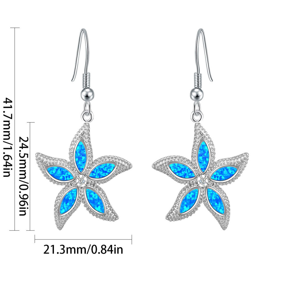 Colorful Women's Opal Starfish Earrings Fashionable TikTok Ins European Style Jewelry Accessories Animal Pattern Copper Material