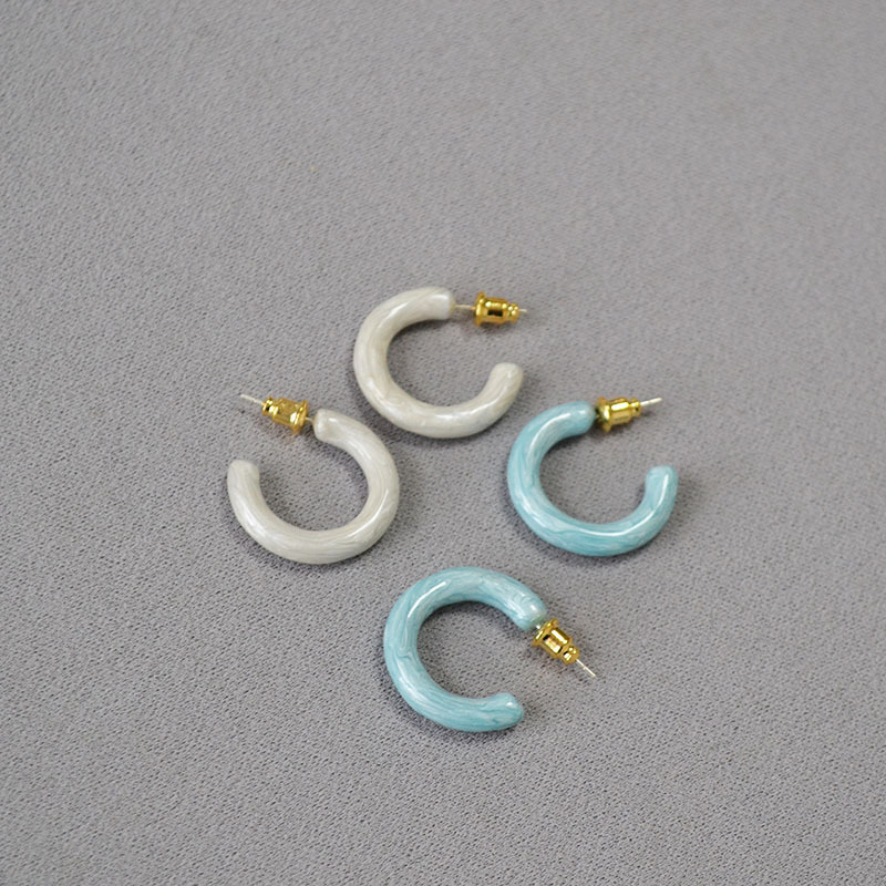 Fashionable Handmade Enamel Circle C-Shape 925 Silver Needle Trendy Earrings Women's Jewelry Accessories Geometric Pattern