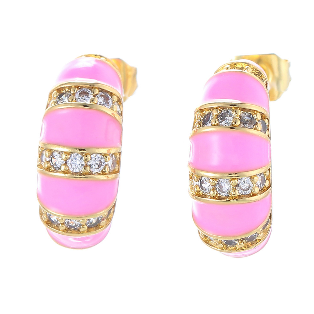 Retro C-shaped Color Earrings Micro-inlaid Zircon Copper Earrings