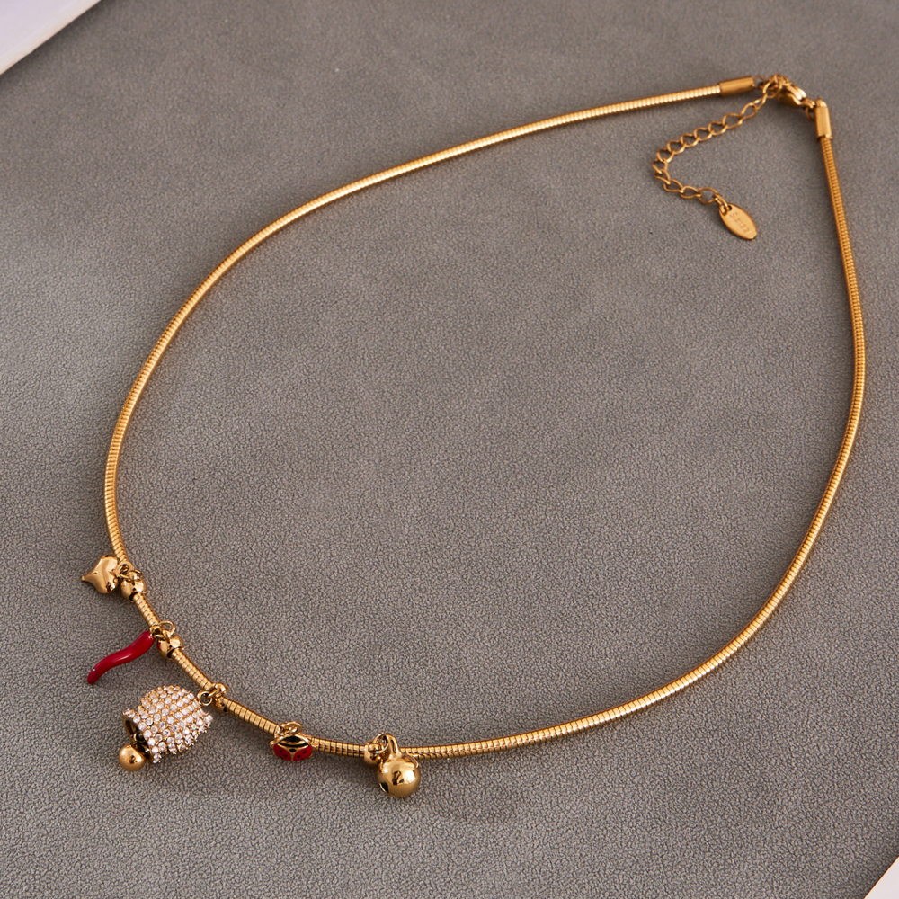 Stainless Steel DIY Bell Bee Zircon Small Pepper Heart Multi-Accessories Necklace 18K Gold Plated Fashion Versatile Luxury Jewelry Set