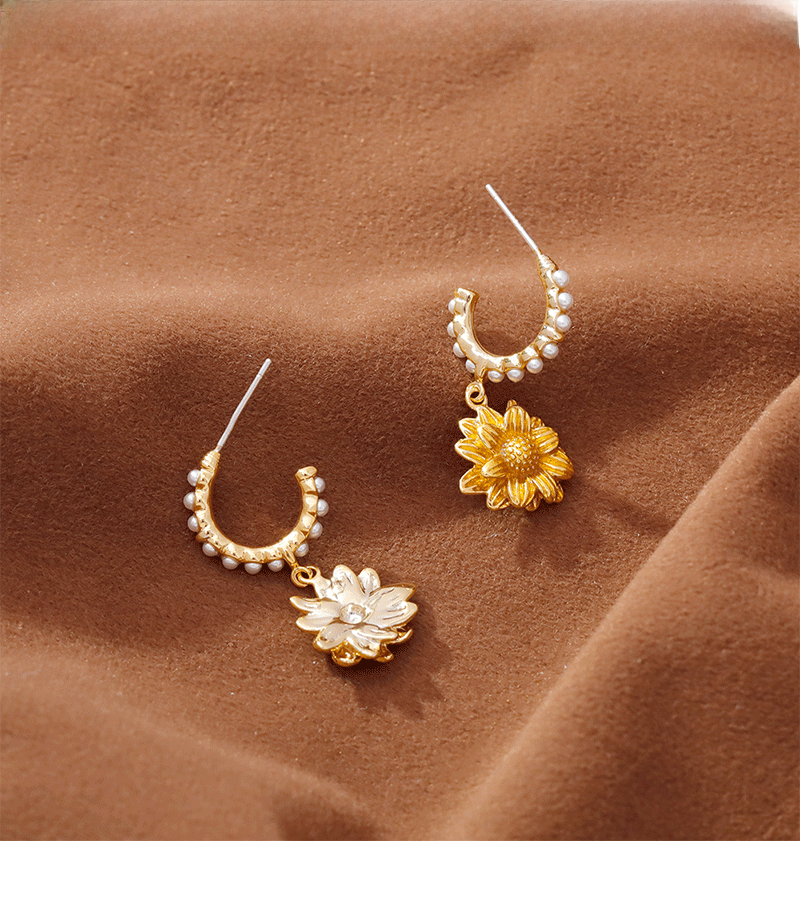 Unique Small Audience Design 925 Silver Needle Sunflower Flower Earrings Pearl Fashionable New  Women's Jewelry Accessories