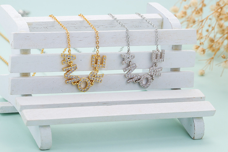 Fashion Zircon English Letters Pendant Clavicle Chain Necklace