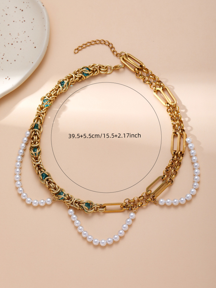 New Light Luxury Minority Retro Ins Style Simple Double-Layer Pearl Necklace Female Fashion Clavicle Chain Neck Strap Neck Accessories