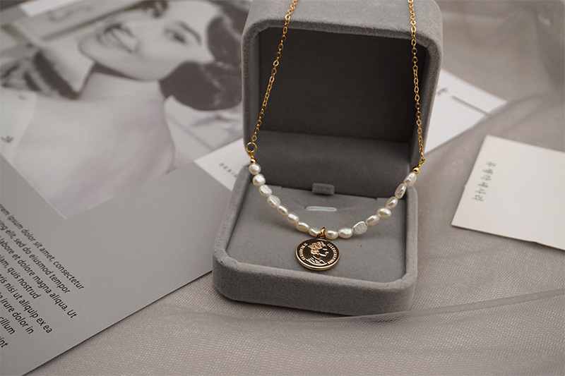 Bohemian Irregular Freshwater Pearl Necklace Accessories Vintage Coin Heart Cross Women's Collarbone Chain Women's Jewelry