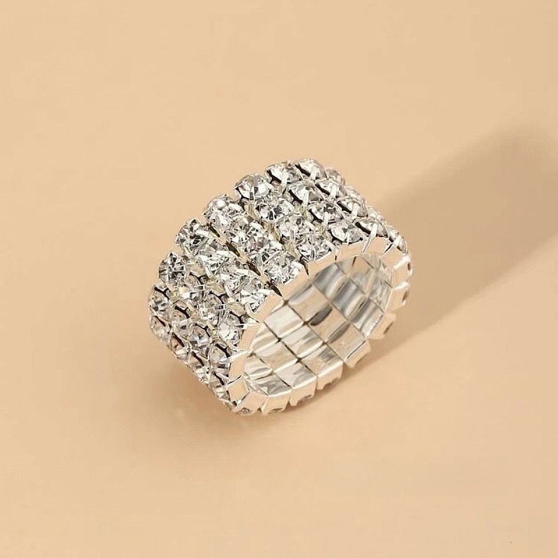 Full Diamond Claw Chain Necklace Bracelet Ring Earrings Four-Piece Set Geometric Women's Jewelry Accessories