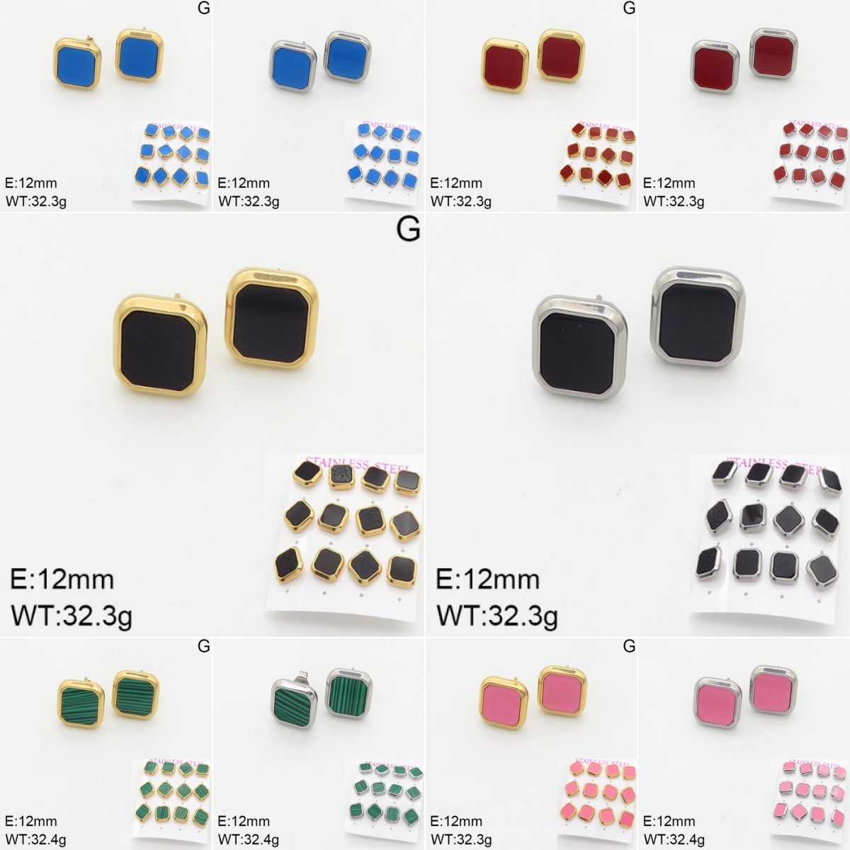 INS New  Fashion Titanium Steel Square Shell Stud Earrings Female 18K Gold Stainless Steel Shell Element Earrings Earrings Niche Design High Earrings