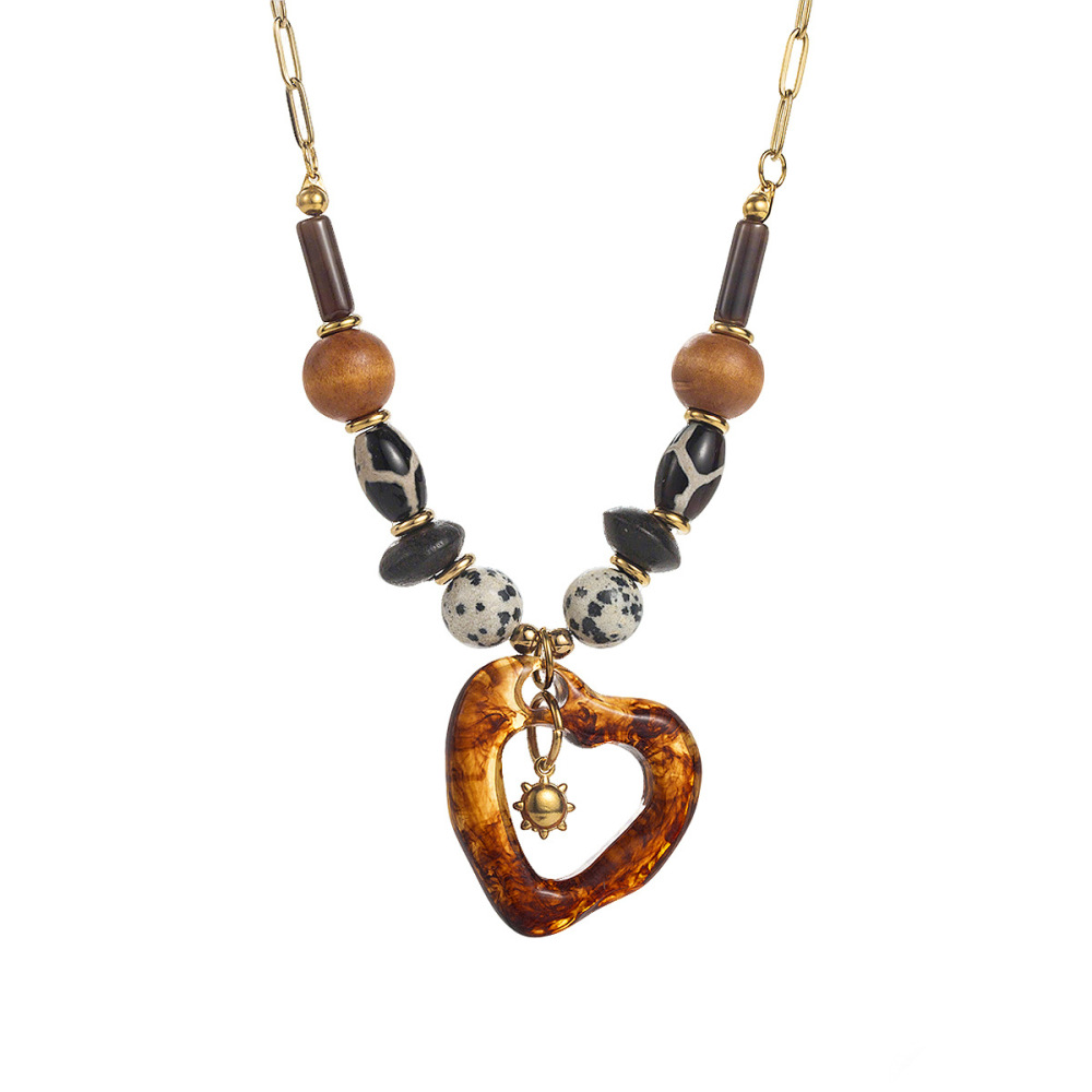 Colorful Resin Pendant Necklace Stainless Steel Chain Layered Women's Jewelry Accessories