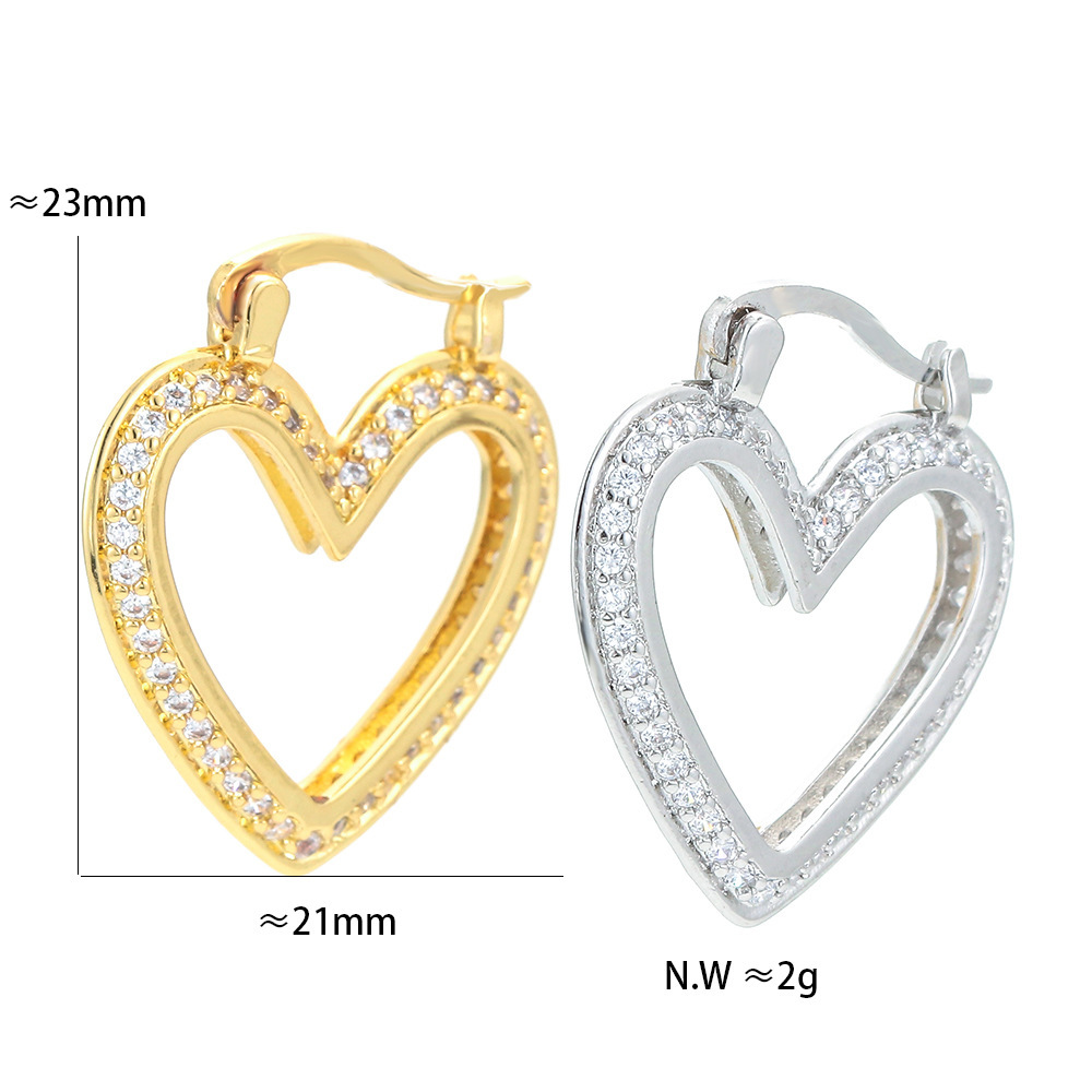 Wholesale Korean Heart-shaped Gold-plated Diamond Hollow Earrings Nihaojewelry