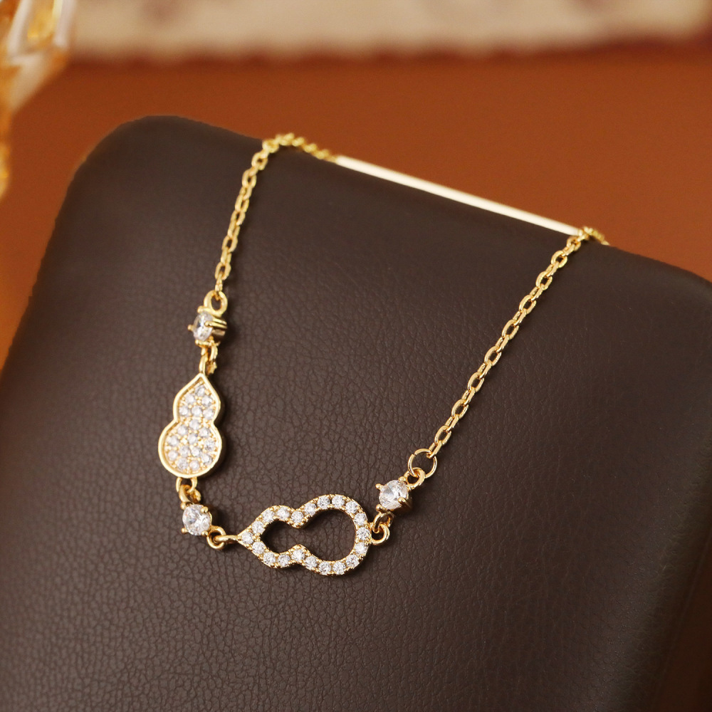 Simple Double Gourd Diamond Embedded Bracelet For Women Trendy Minimalist Ins Style Bracelet Ethnicity Accessories Live Broadcast Bestseller