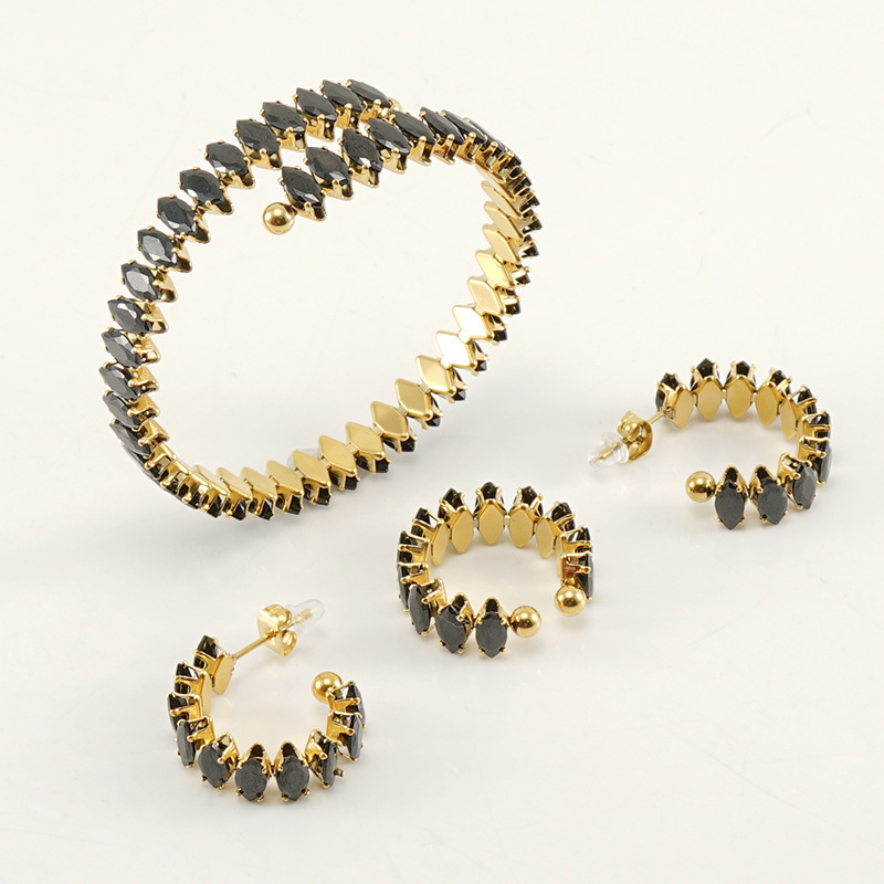 Wholesale Jewelry Fashion Eye 304 Stainless Steel Zircon 18K Gold Plated Inlay Stainless Steel Jewelry Sets