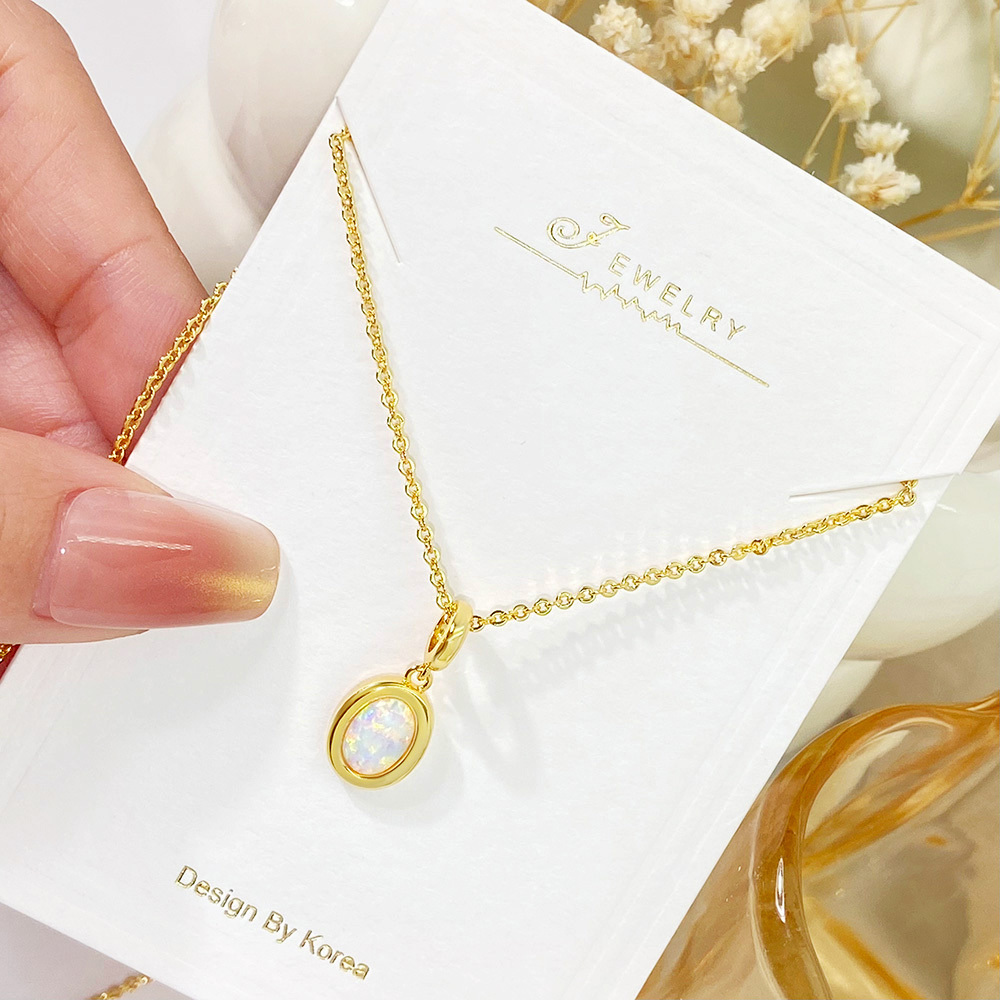 French Style Opal Tiger Eye Pendant Necklace New Fresh Niche Design High-End Birthstone Jewelry Women's Fashion Accessory