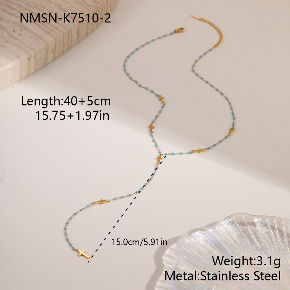 Fashion Trend 304 Stainless Steel Jewelry Tassel Cross Necklace Accessories For Women Long Light Luxury High-End Clavicle Chain