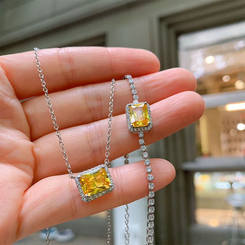 Retro Square Copper Gold Plated Inlay Zircon Women's Bracelets Necklace