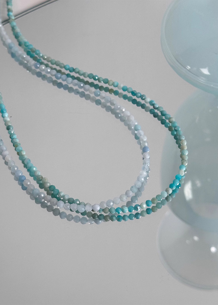 Natural Stone Sea Blue Beads Necklace Women's Summer Lockbone Chain Non-fading Luxury Unique Choker Jewelry Accessories