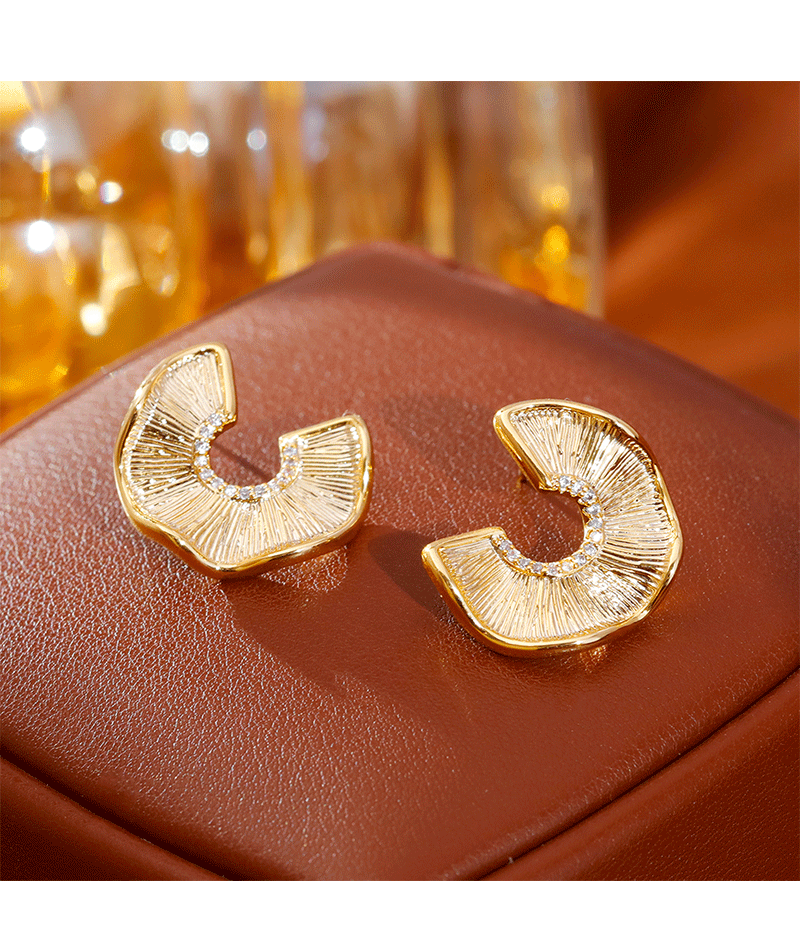 Fashionable Designer Earrings Irregular Texture 3D Simple Elegant New Arrival 2025 Trendy Women's Round Elliptical Zirconia Jewelry