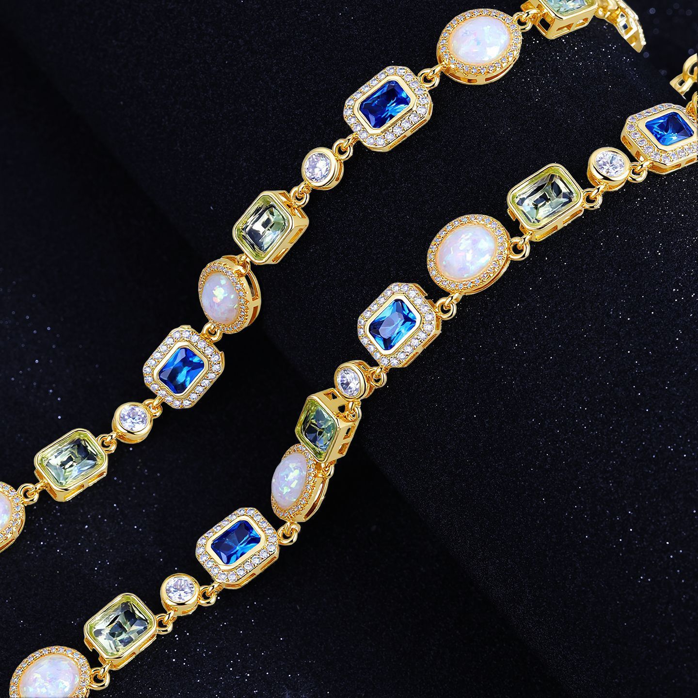 Colorful Gemstone Necklace Women's Fashion Jewelry Zircon Accessory Hip Hop Style Pendant Clavicle Chain Luxury Sensation