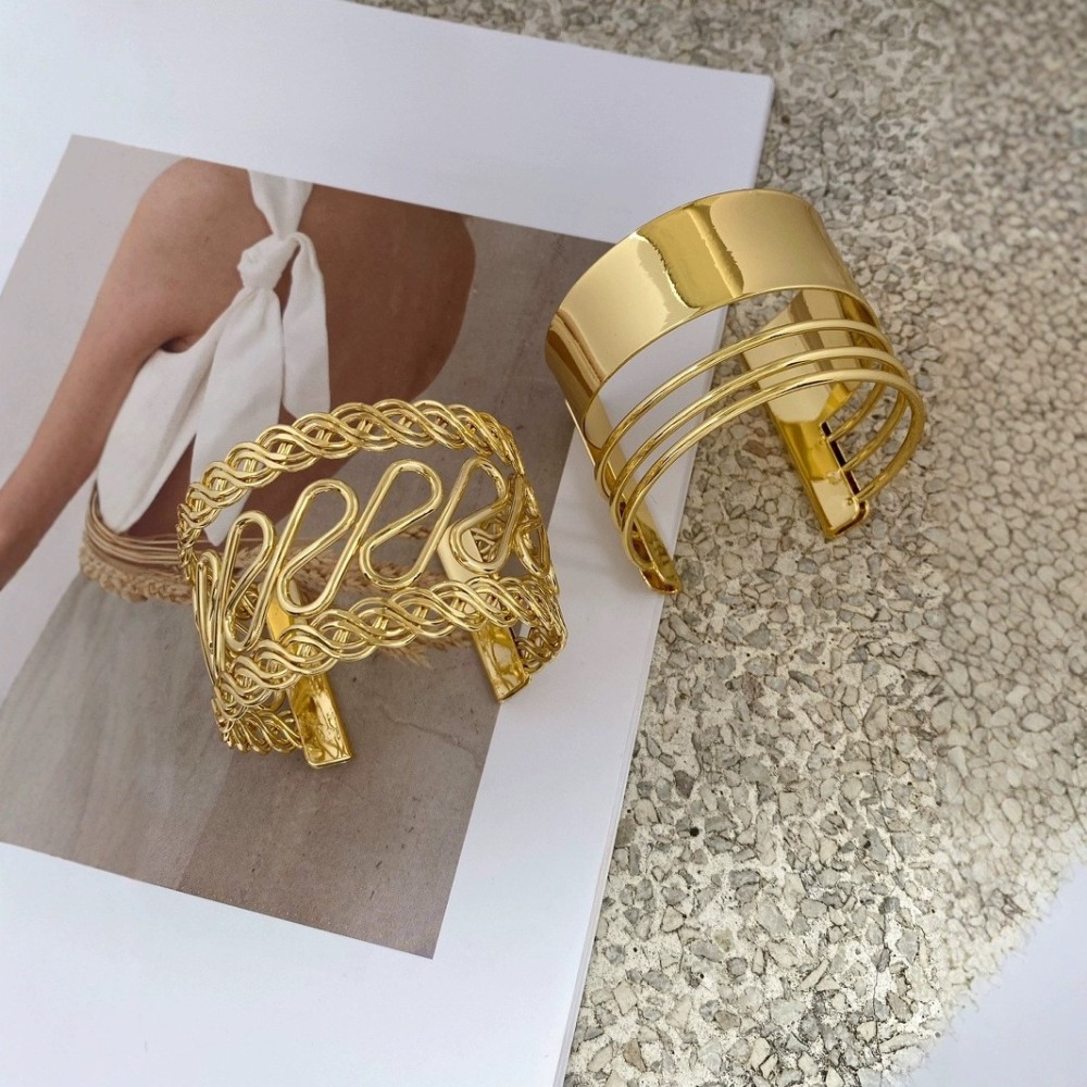 Elegant Multi-Layer Wrap Open Hand Bracelet Simple Line Personality Fashion Jewelry Accessories Geometric Pattern Metal Earings