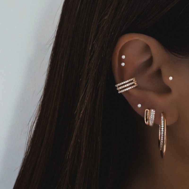 Suitable For Summer Sweet Cool Micro Inlaid Zircon Double Layer Round S925 Silver Needle Earrings For Women Niche Design Classic Versatile Hoop Earrings