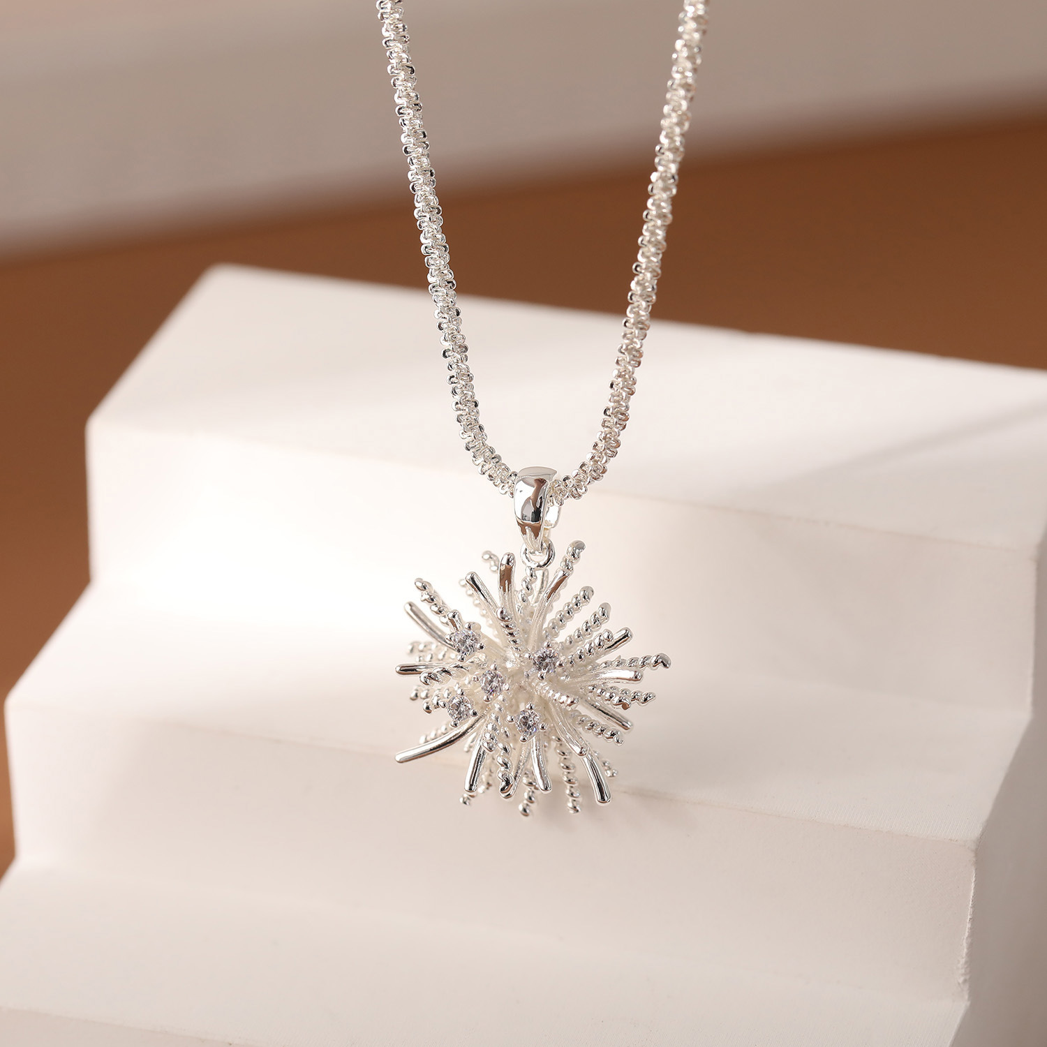 Fashionable Retro Elegant Women's Necklace Pendant Design Dandelion Firework Lockbone Chain Geometric Pattern Bohemian Style