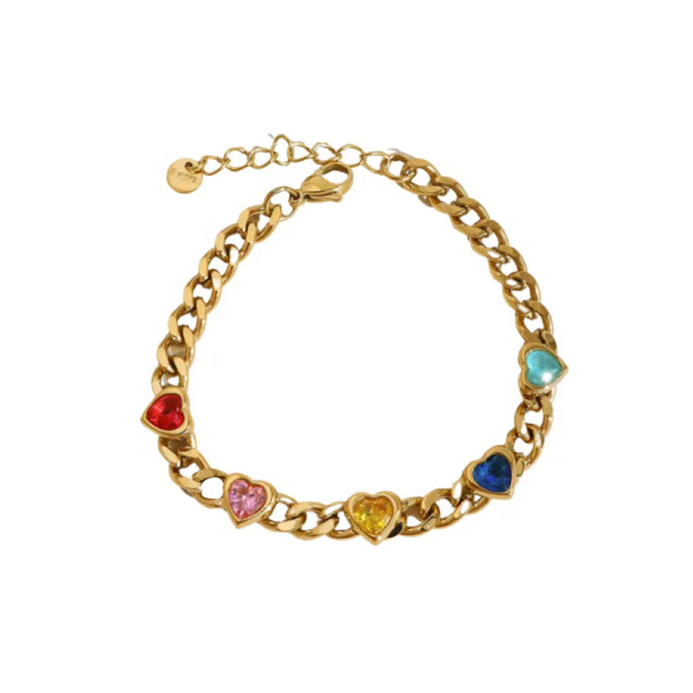 Fashion Heart Shape 304 Stainless Steel 16K Gold Plated White Gold Plated Gold Plated Zircon Stainless Steel Bracelets In Bulk